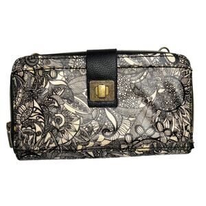 Sakroots Black & Cream Zippered Wallet Smartphone Case Crossbody Bag Purse